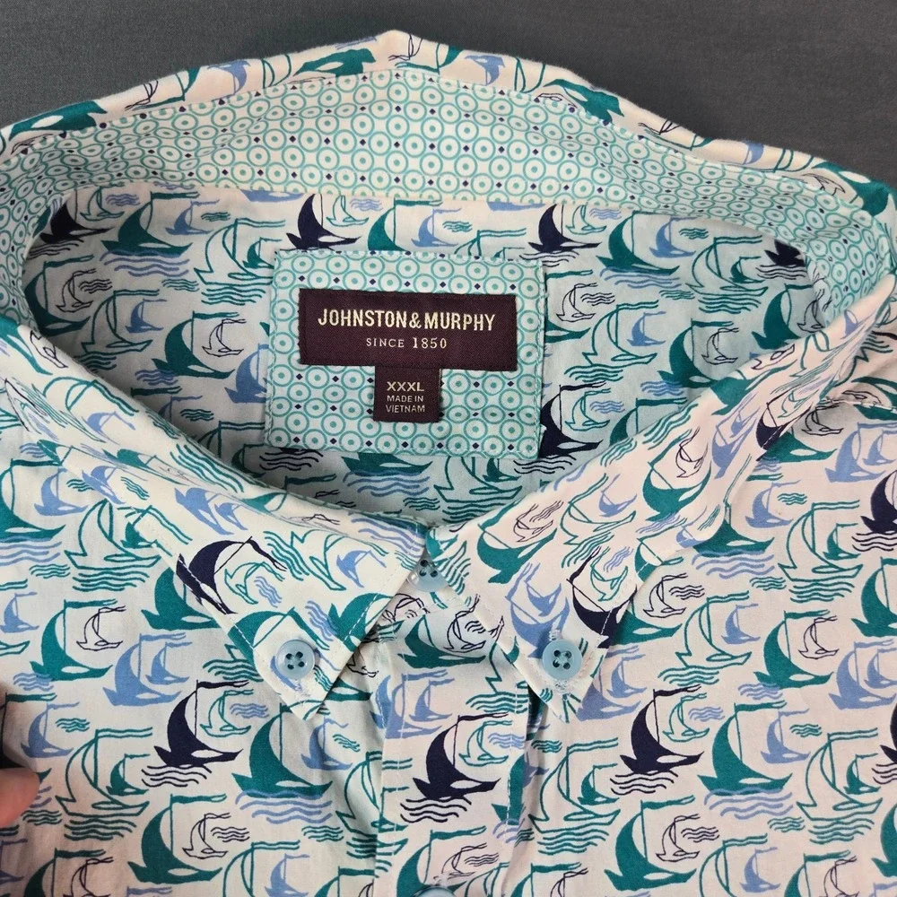 Johnston & Murphy Men's Sz XXXL Sailboat Nautical Print Cotton Button Down Shirt